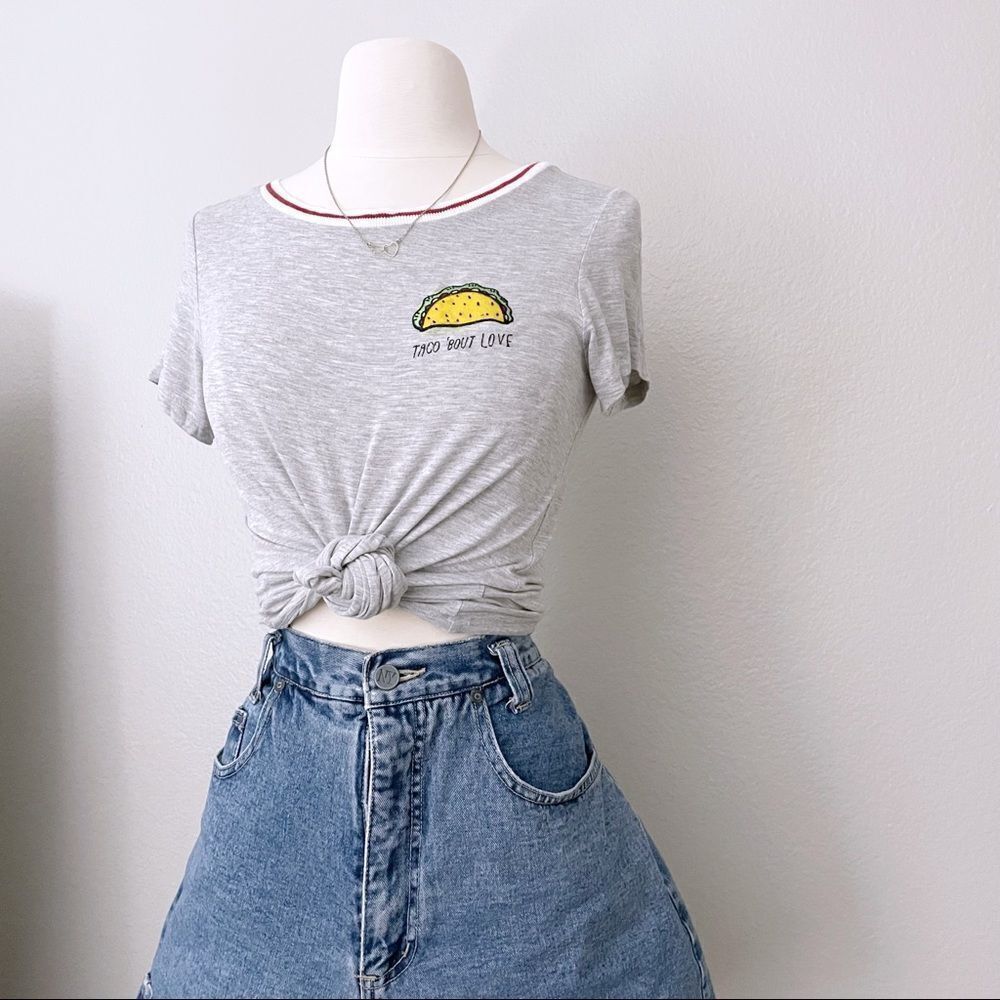 Taco Embroidered Graphic Grey T-Shirt